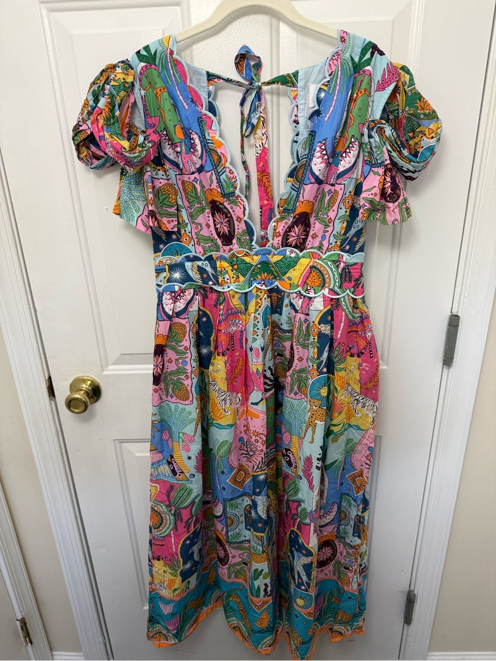 NWT J. Marie Sloane Bow Sleeve Celestial Zodiac Midi Dress L Maximalist Summer